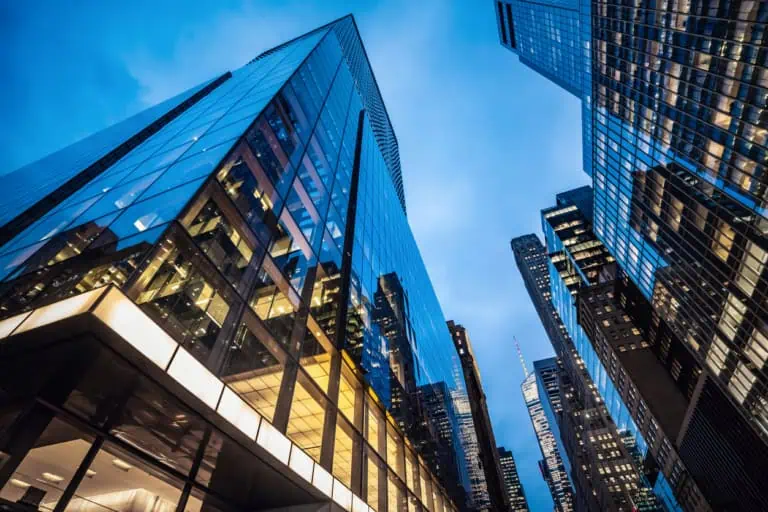 Futuristic skyscrapers at dusk