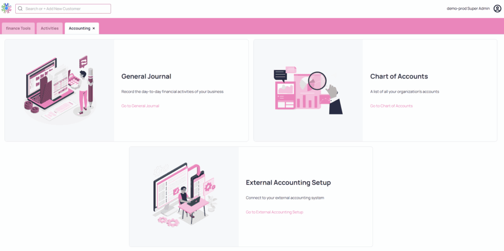 Home page of Finance Module