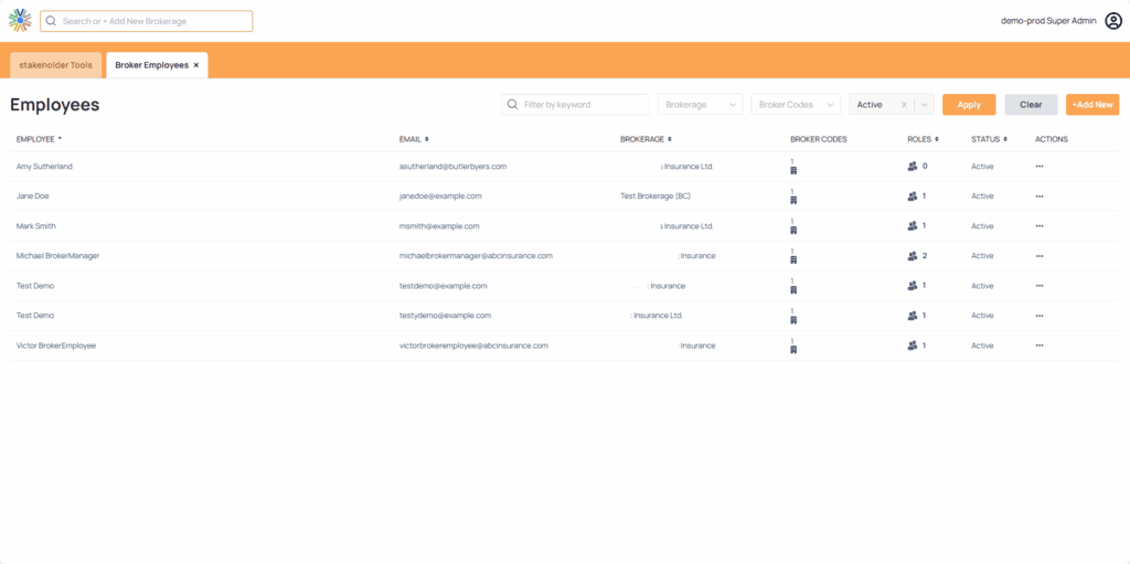 Stakeholder screenshot of employee list