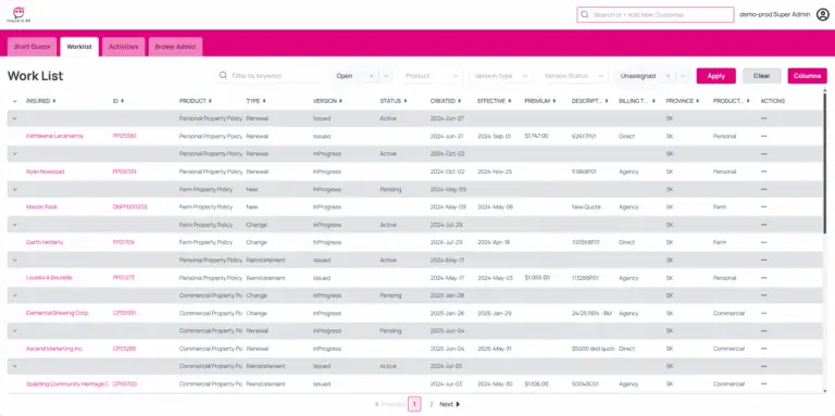 Sample Gateway Worklist (Broker Portal)