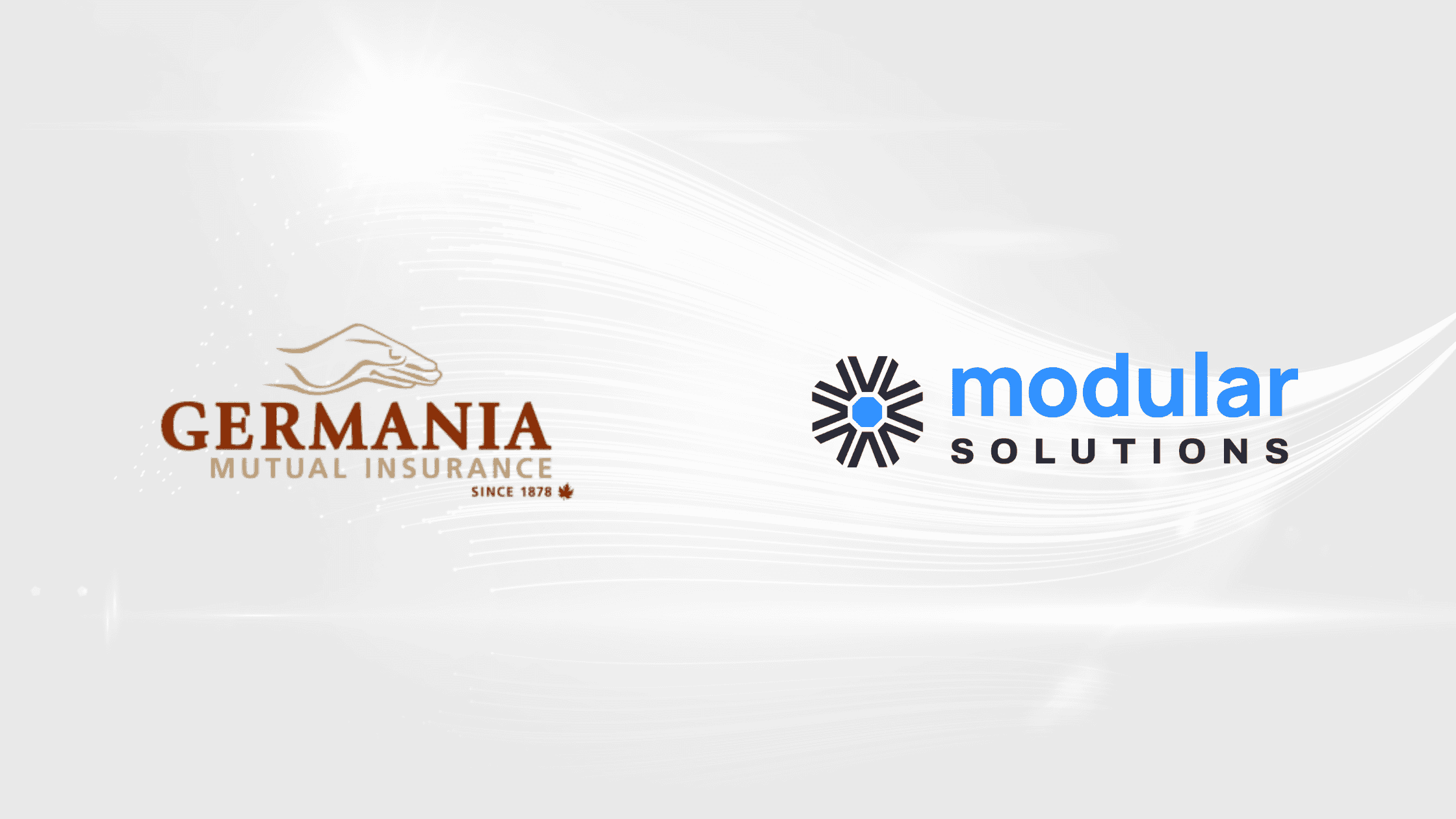 Germania Mutual Insurance logo side by side the Modular Solutions logo over a technology nearly transparent background.