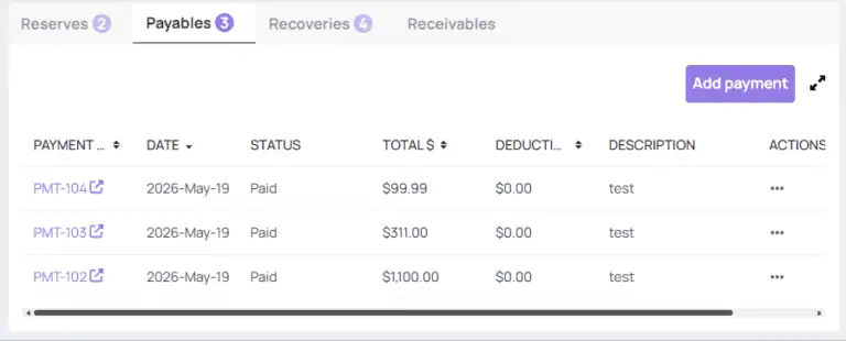 A screenshot of a claims payable screen in the Modular platform.