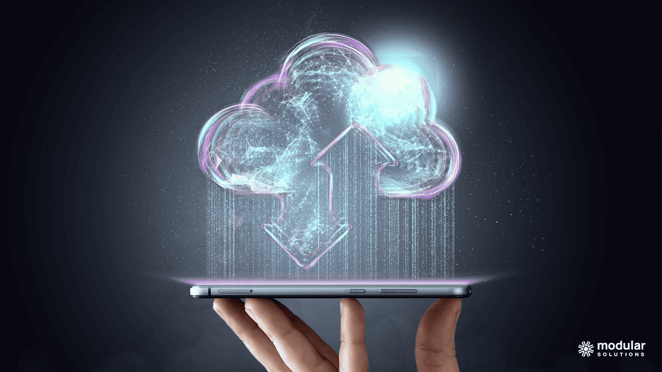 Cloud-Native vs Cloud-Hosted in a graphic showing a cloud over top of a phone or tablet.